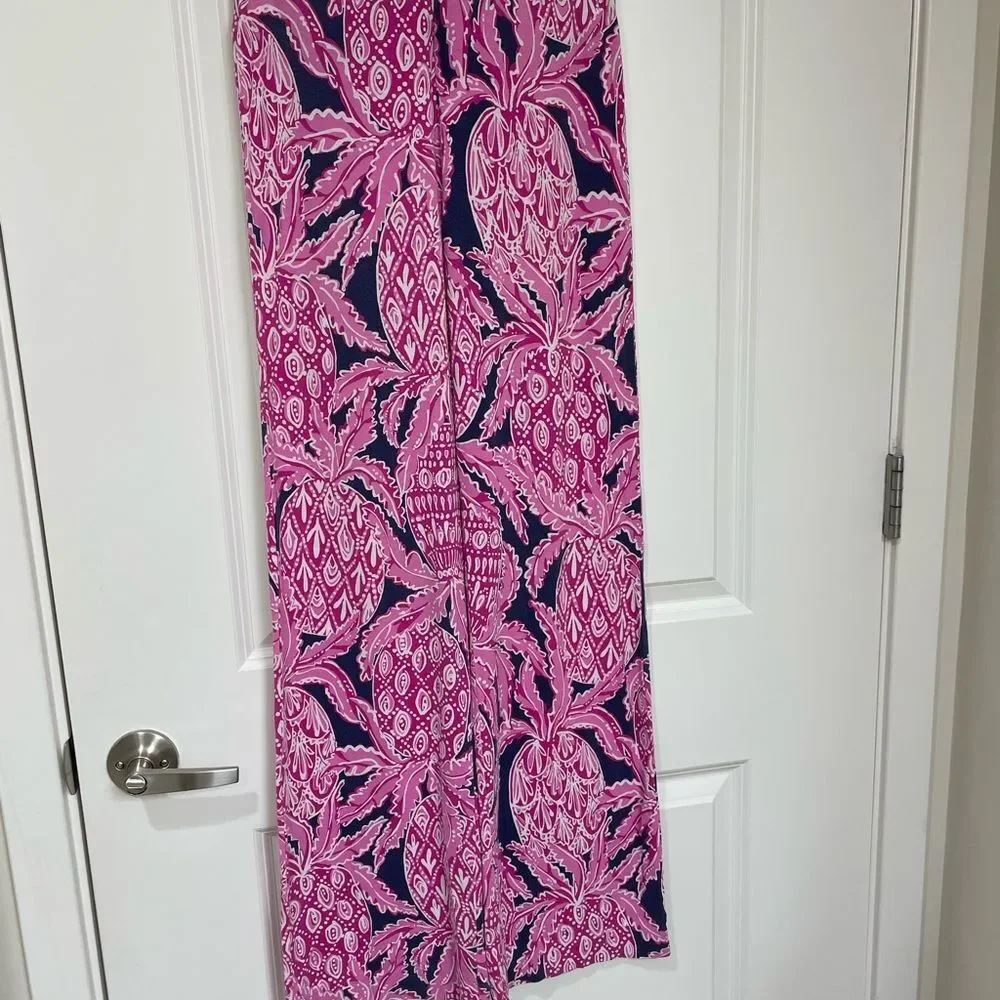 Lilly Pulitzer Pink Pineapple Print Palazzo Pull on elastic waist Pants size XS